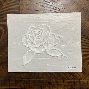 Light Gray and White Textured Rose Painting – Original 8x10 Floral Art